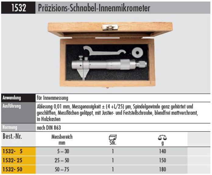 Schnabel-Innenmikrometer 1532 - 25  Messbereich bis 50 mm