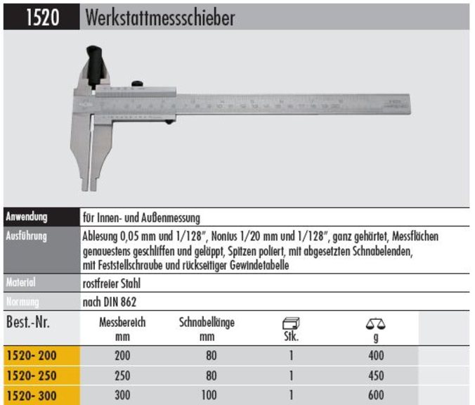 Werkstatt - Schieblehre1520 - 300 300 mm Messbereich