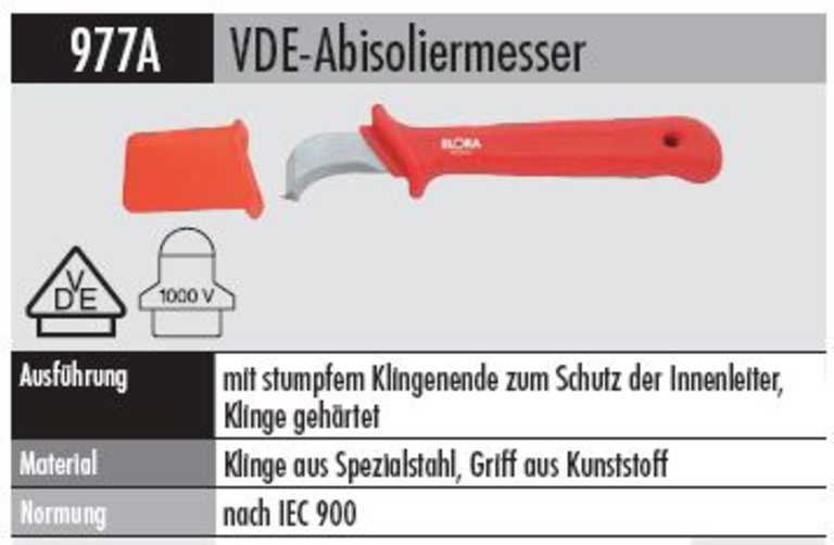 VDE Abisoliermesser - 977A   185 mm, mit stumpfem Klingenende