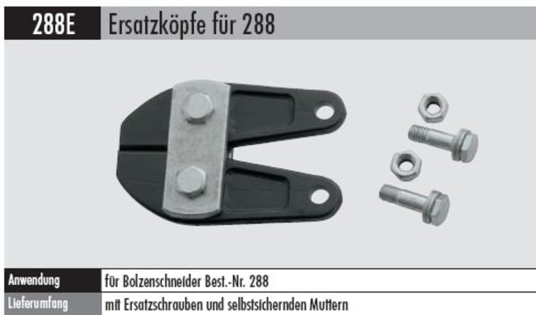 Ersatzköpfe f. Bolzenschneider   288 E-900   MM mit Schrauben und Muttern