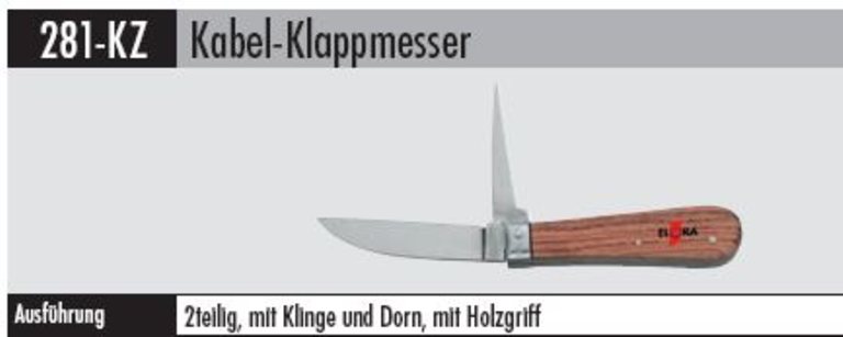 Klapp-Kabelmesser  281 -KZ  2-TLG mit Holzgriff