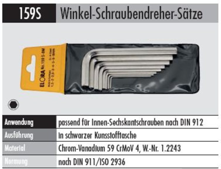 Winkelschraubendreher - Satz  159 S-14M    1,5-22MM für Innen-Sechskant-Schrauben