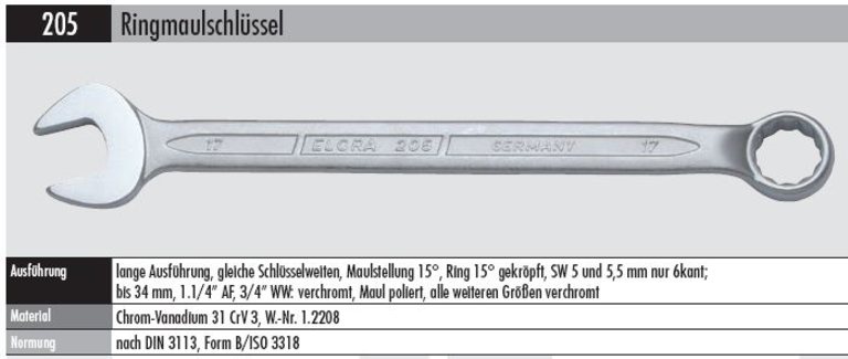 Ringmaulschlüssel  205 3.      AF  lange Ausführung