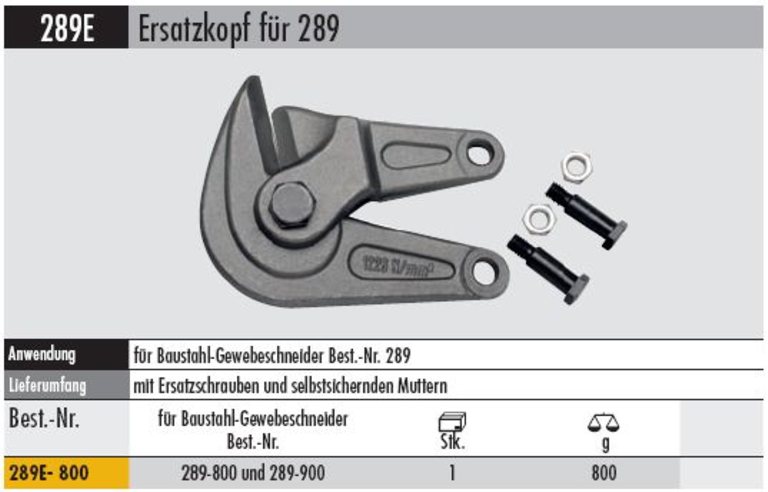 Ersatzköpfe f. Baustahl-Gewebeschneider  289 E-800 u.900  MM  