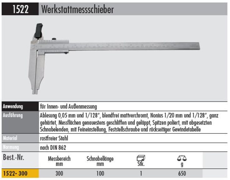 Werkstatt - Schieblehre1522- 300 300 mm Messbereich