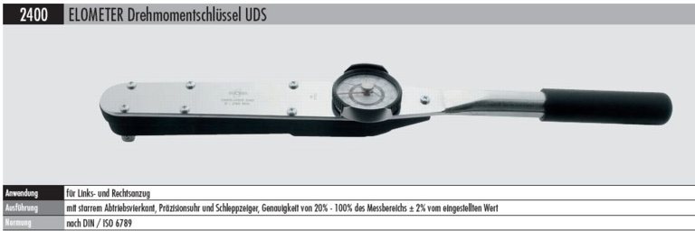 Elometer Drehmomentschlüssel UDS Messbereich 0 - 480 Nm