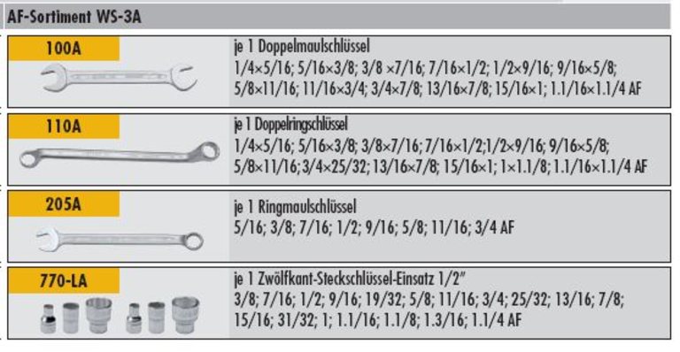 Werkzeugsortiment - 86-teilig - WS-3A zöllige Werkzeuge AF