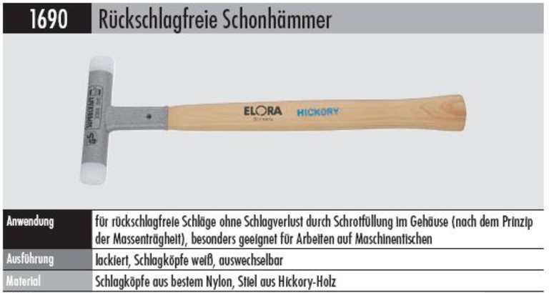 Schonhammer rückschlagfrei  1690- 70    MM  Schlagköpfe weiß, auswechselbar