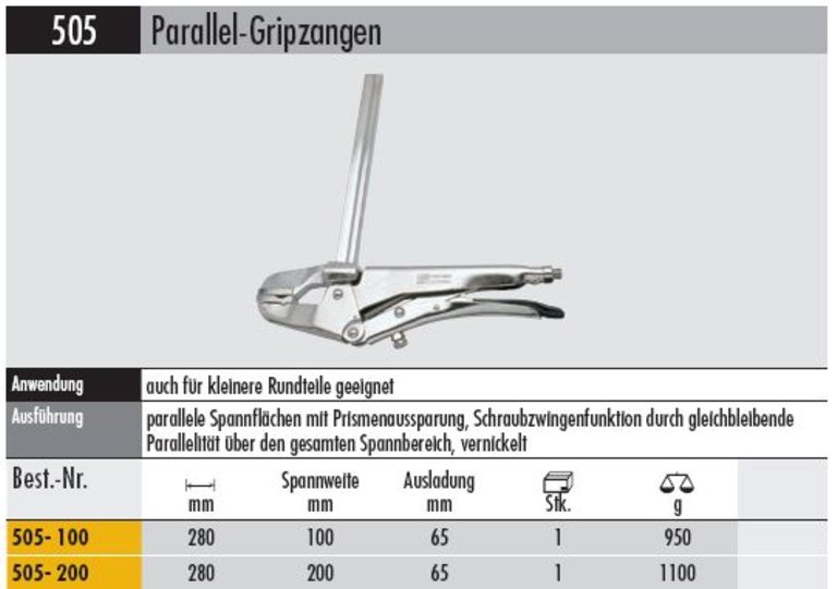 Parallel-Gripzange  - 505- 200    Spannweite 200 mm