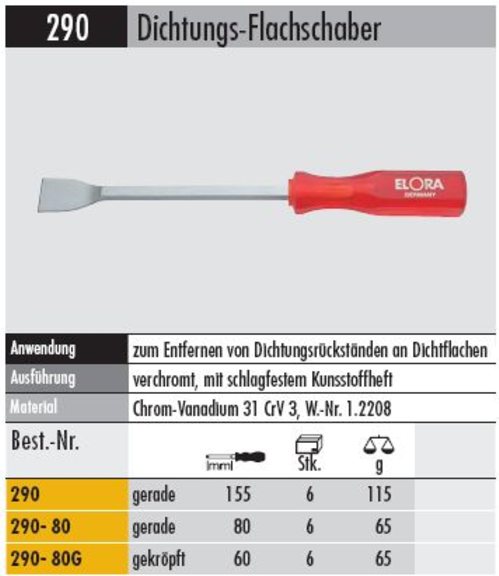 Dichtungs-Flachschaber   290 - 80  - gerade Klingenlänge: 80 mm - 65 g