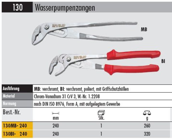 Wasserpumpenzange 240 mm mit aufgelegtem Gewerbe  mit Griffschutzhüllen