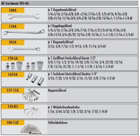 Werkzeugsortiment 133-teilig - WS-4A zöllige Werkzeuge AF