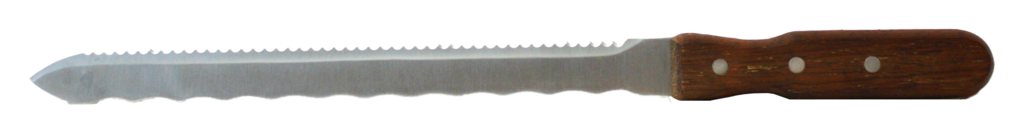 Dämmstoffmesser, 280 mm, mit doppelseitigem Wellenschliff, grob und fein,  in Nylon-Tasche, mit Holzheft