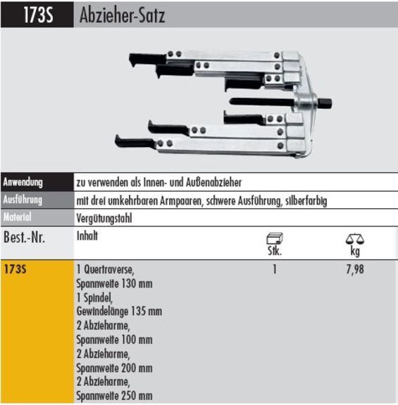 Abzieher - Satz 173 S    mit 3 Armpaaren