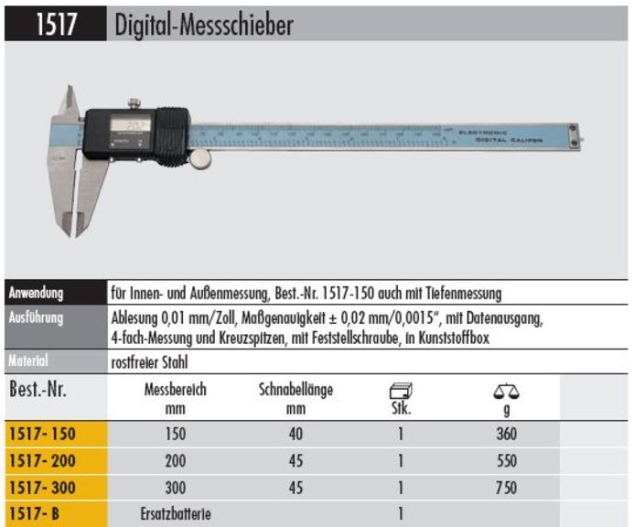 Digital-Messschieber 1517 - 200  200 mm Messbereich