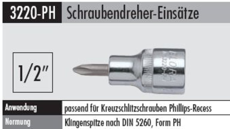 Schraubendreher-Einsatz - 3220 PH-3   1/2 " Antrieb