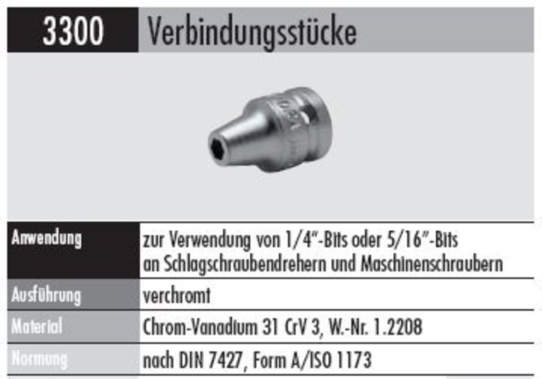 Verbindungsstück für Schlagschraubendreher und Maschinenschrauber - 3300- 1/2X5 64 G