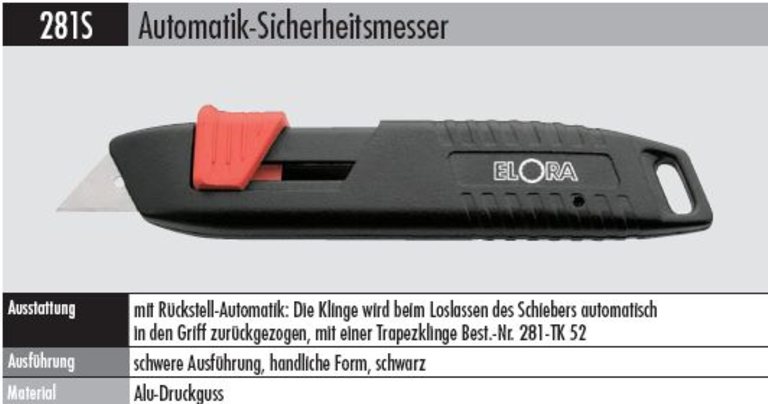 Automatikmesser  281 - S   170 mm Gesamtlänge mit Rückstell-Automatik