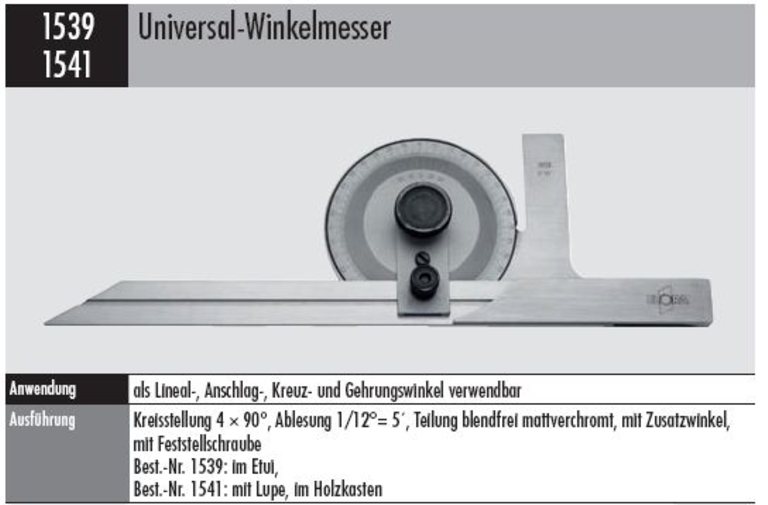 Winkelmesser mit Lupe 1541 - 200  200 mm