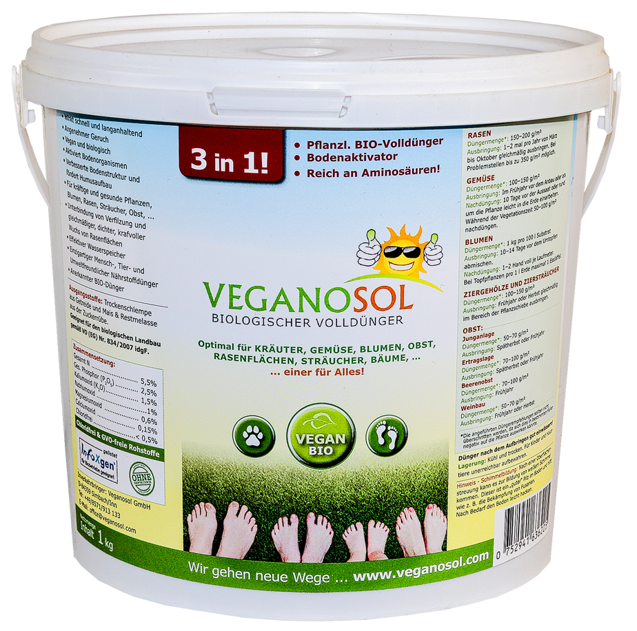 Veganosol organischer Volldünger und  Bodenaktivator 0,2mm, Eimer 1,0kg