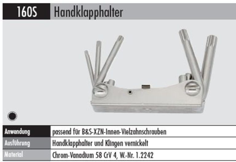 Winkel-Schraubendreher - Handklapphalter 160 S-KXZN M5-M12  für B&S-XZN-Innen-Vielzahnschrauben