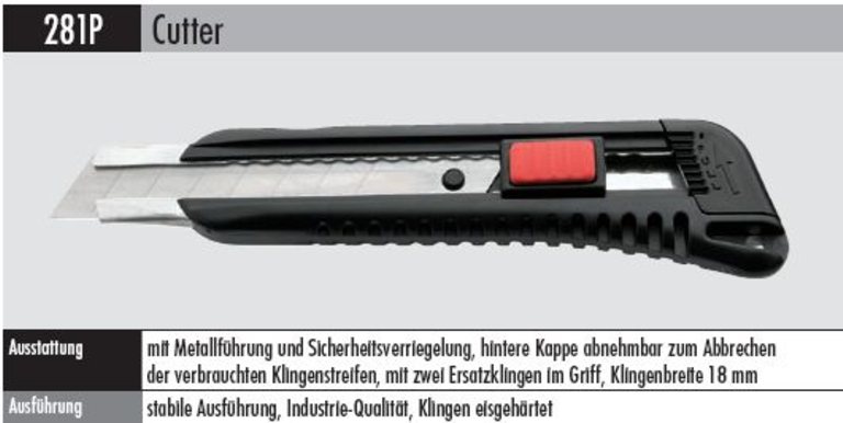 Messer m. Schnappvorrichtung  281 - P   160 mm Gesamtlänge