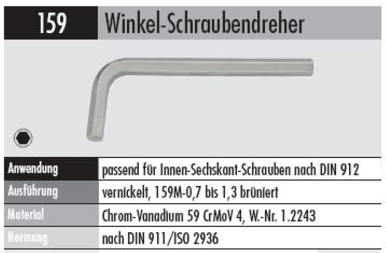 Winkelschraubendreher 159- 1.   AF  für Innen-Sechskant-Schrauben