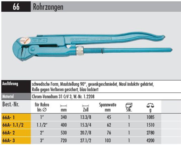 Rohrzange - 66 A-2."          Maulstellung 90 °