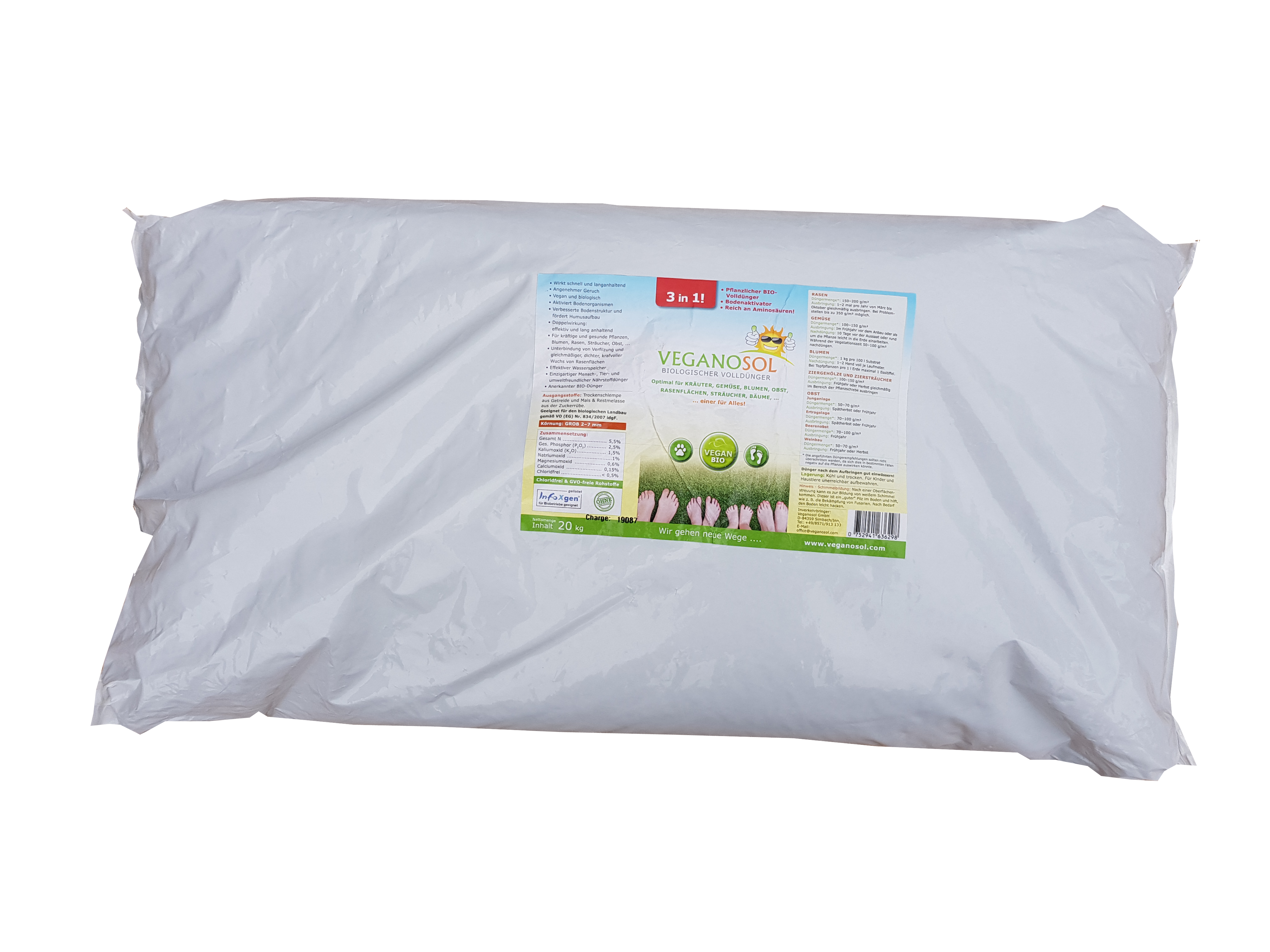 Veganosol organischer Volldünger und  Bodenaktivator 0,2mm, Sack 17 kg