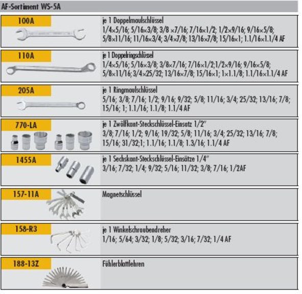 Werkzeugsortiment  151 -teilig - WS-5A  zöllige Werkzeuge AF